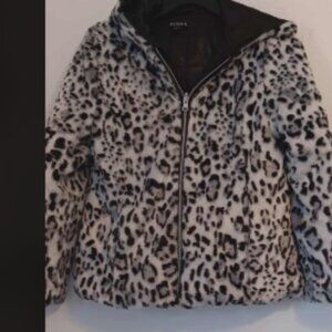 Gray Black Girls cheetah faux fur zip front jacket size 10/12  George hooded